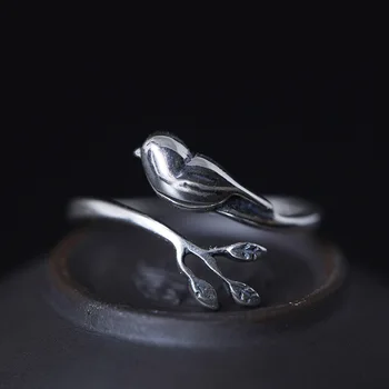 

S925 Sterling Silver, Simple Branches, Ring Openings, Adjustable RETRO Art Bird Rings, Lady Accessories, Hand Ornaments.