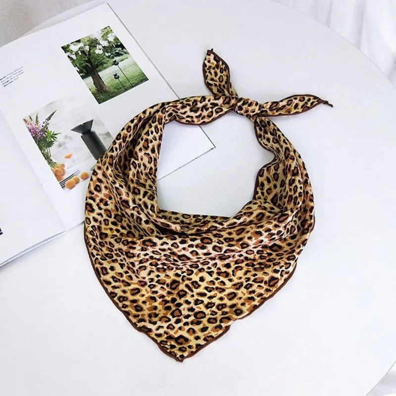 Womens Chiffon Leopard Printed Triangle Neck Scarf Bandana Kerchief Hair Tie New