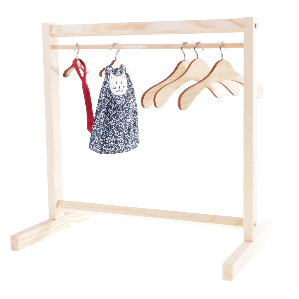 1/6 Dolls Natural Wooden Garment Rack Clothes Hanging Doll Clothes Hanger Bracket for BJD YOSD Dolls House Bedroom Accessories 
