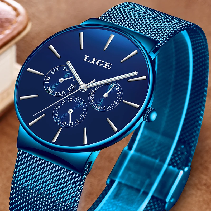 Часы Relojes мужские синие брендовые Роскошные повседневные ультратонкие