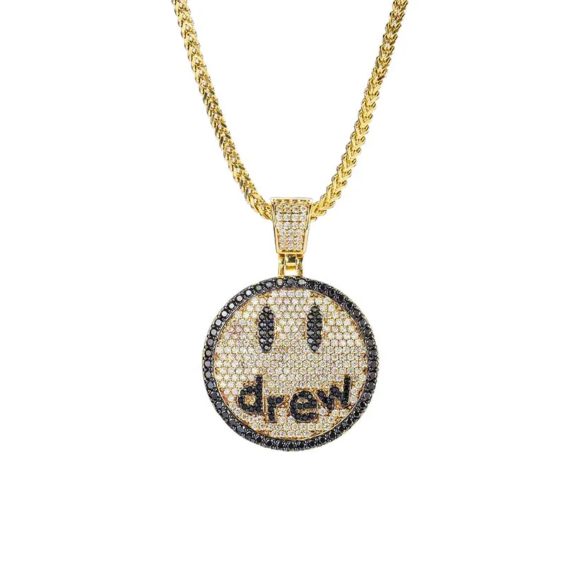 

Smiley Face Pendant Necklace Bling Micro Pave CZ Letter Iced Out Hip Hop Necklaces Jewelry APK2021