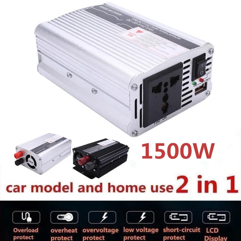 

Vehemo 1500W Car Solar Power Inverter Converter Transformer DC 12V to AC 220V w/Adapter Portable