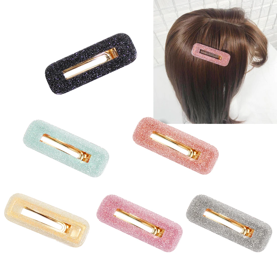 

1pcs Rectangle Hair Clip Women Girls Geometric Sequin Candy Color Hair Pin Pins Decorative Hair Accessories