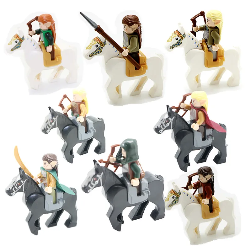 

8Pcs Hobbit Lord of the Rings Knight Horse Figures Model DIY Assemble Star Wars Building Blocks Kids Educational Toys Xmas