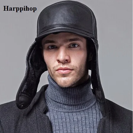 2017 new year Harppi Genuine Leather sheepskin cap Fashion Cap Box Hat men brand cap 100% real leaher warm fur  leather hat