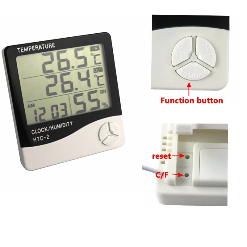 

2018 Weather Station HTC-2 HTC-1 Indoor Outdoor Thermometer Hygrometer Digital LCD C/F Temperature Humidity Meter Alarm Clock