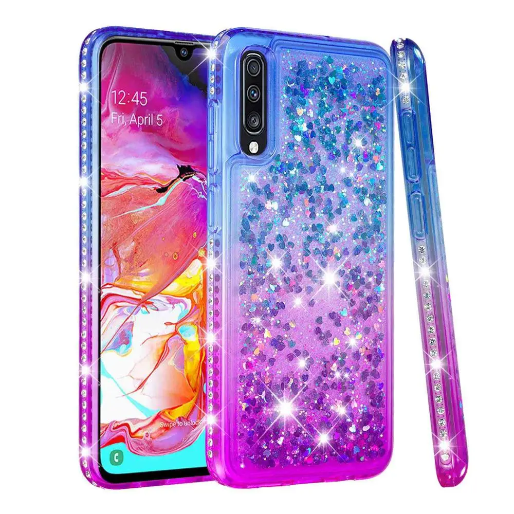 Diamond Glitter Case For Samsung Galaxy A50 A70 A60 A40 A30 A20 A10 A20E Cover Gradient Quicksand Case for Samsung M10 M20 M30 - Цвет: Blue Purple