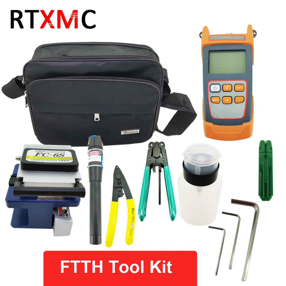 

Fiber Optic FTTH Tool Kit FC-6S Fiber Cleaver and Optical Power Meter 5-30km Visual Fault Locator Cable Wire Stripper