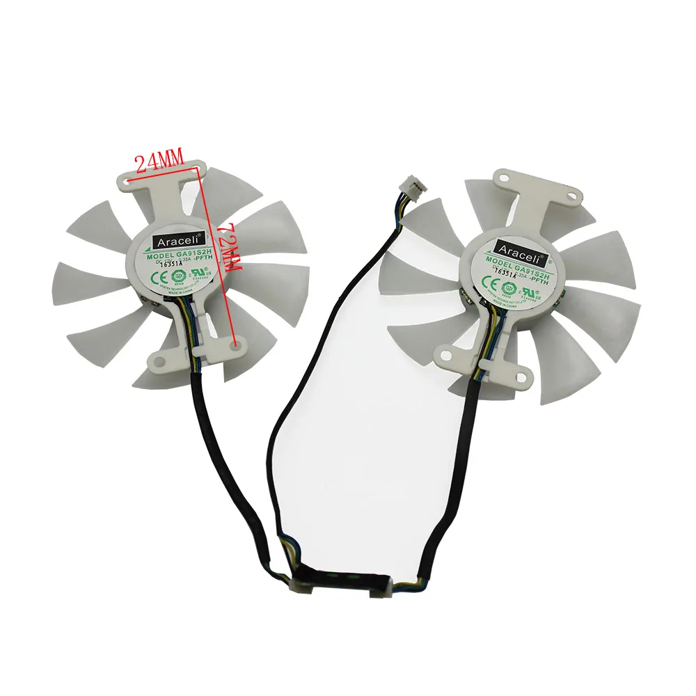 2pcs/set GeForce GTX 960 1060 GPU Cooler Cooling Fan GA91S2H For KFA2 GALAX GTX 960 GTX1060 EXOC White 6GB Cards Cooling