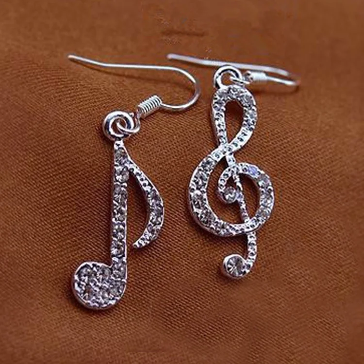 

Asymmetric Personality Trendy Music Notes Ear Hook Crystal Silver Color Rhinestone Earring Women Accessory Lady stud Earrings