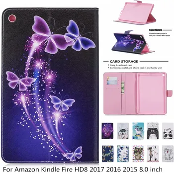 

Cartoon Soft Case for Amazon Kindle Fire HD 8 2017 2016 2015 7th 6th 5th Generation Cute PU Leather Silicone Protective Cover