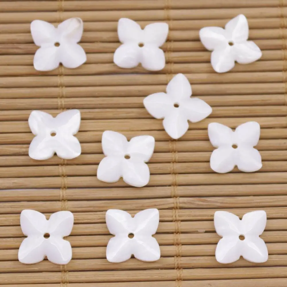

10 PCS 14mm 4Petal Flower Shell Natural White Mother of Pearl Jewelry Making DIY