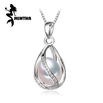 

MINTHA Natural Freshwater Pearl Cage Pendant Necklace For Women 925 Sterling Silver Bohemian Necklace Pearl Jewelry