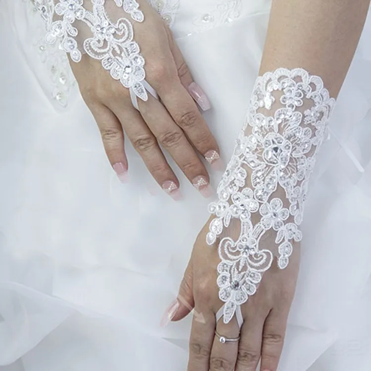 White/Ivory Crystal Wedding Bridal Glove Accessory Beaded Lace fingerless‘PDH White/Ivory Crystal Wedding Bridal Glove Accessory Beaded Lace fingerless‘PDH
