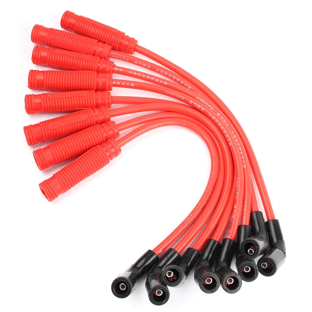 10.2mm Red Spark Plug Wires Set Fit For Chevy Gmc Truck 4.8 5.3 6.0 Vortec Engines