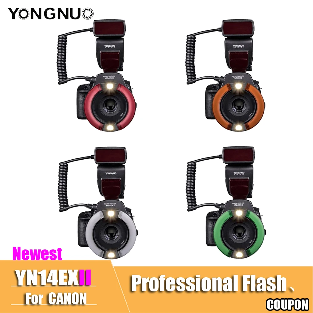 YongNuo YN-14EX II YN14EXII макросъемный кольцевой светильник для вспышки, Кольцевая вспышка, мигающая вспышка второго поколения ttl, светильник «Горячий башмак» для Canon DSLR