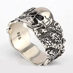 Череп кольцо для Для мужчин 925 пробы Серебряный Скелет прогулки злой демон Винтаж панк-рок кольцо с крутым черепом для Для мужчин Модные