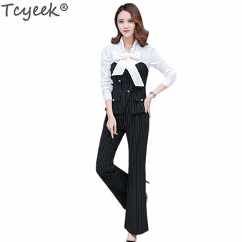 

Tcyeek Women 2 Piece Set Top and Pants Spring Costumes Summer Female Suit Elegant Autumn Sets Office Ladies Work Clothing LWL330