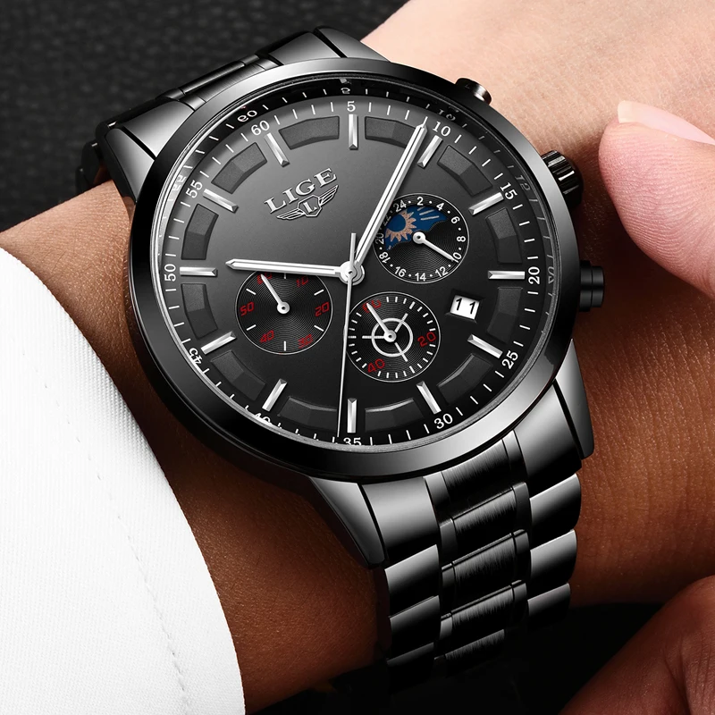 2018 Mens Watches Moon Phase LIGE Chronograph Top Brand Luxury Fashion Mens Steel Military Waterproof Sport Quartz Watch relogio 2018 Mens Watches Moon Phase LIGE Chronograph Top Brand Luxury Fashion Mens Steel Military Waterproof Sport Quartz Watch relogio