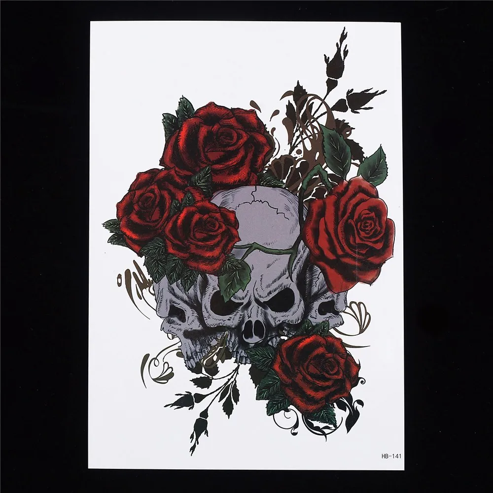 1 PC Decal Rose Flower Skulls Arm Waist Body Art Tattoo Painting HB141 Temporary Tattoo Sticker Halloween School Days Decoration