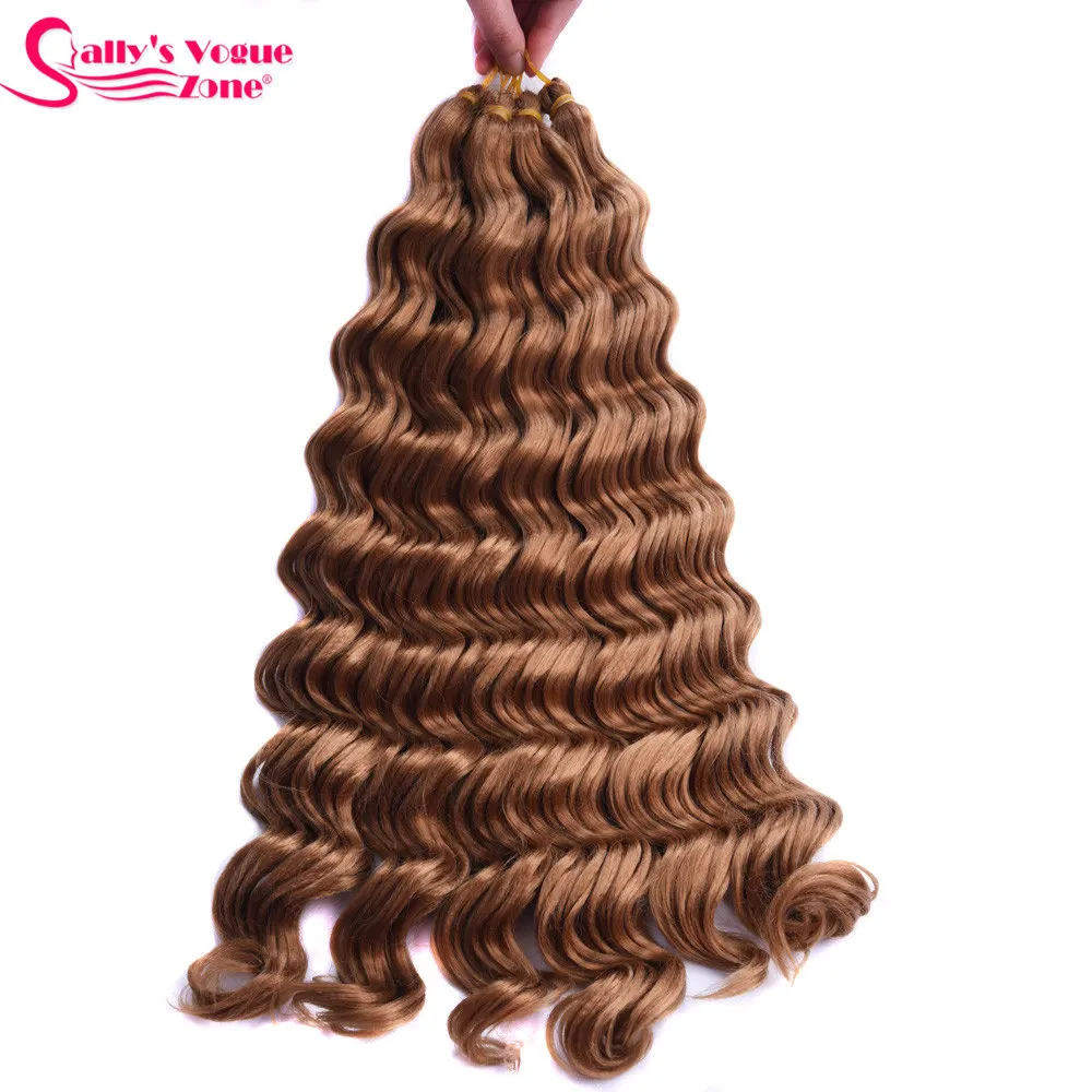 Sallyhair High Temperature Synthetic Deep Wave Twist Crochet Braids Black Color Bulk Hair Extension  (37)