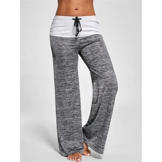 Женские широкие брюки с высокой талией, со шнурком, свободные, плоская длина, женская одежда для активного отдыха, хлопковые брюки - Цвет: Gray