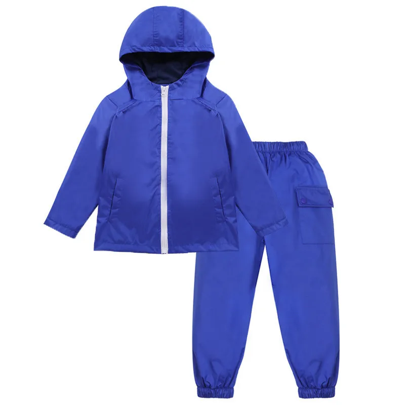Комплект одежды для детей, комплекты одежды для маленьких мальчиков и девочек весенне-осенний плащ с капюшоном для детей возрастом от 2 до 6 лет+ штаны, водонепроницаемый костюм детская одежда - Цвет: Синий