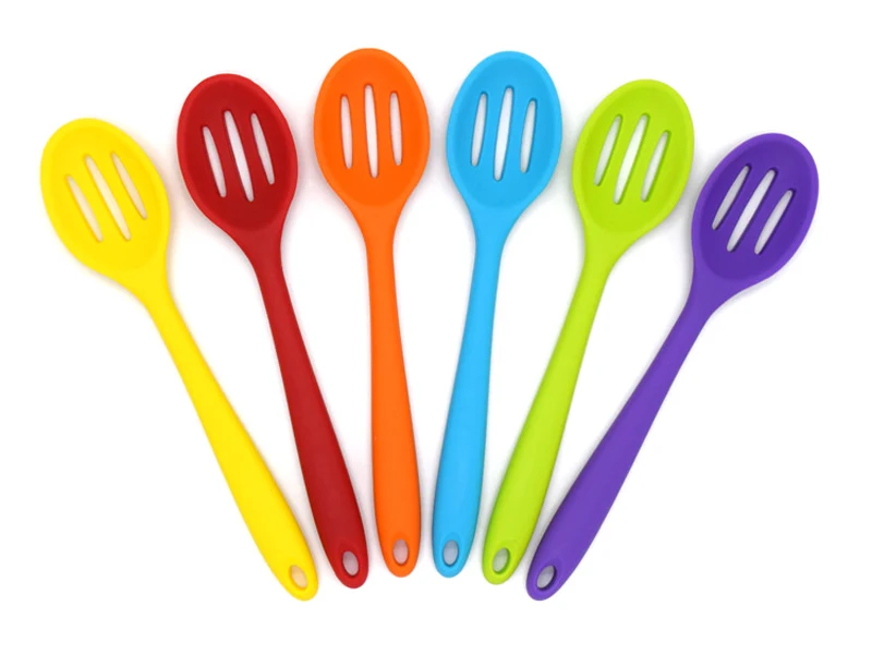 Premium Silicone Slotted Spoon Non-Stick Large Silicone Scoop Long Handled Drain Serving Spoon Colorful Silicone Cooking Utensil Kitchen Tools Cookware (10)