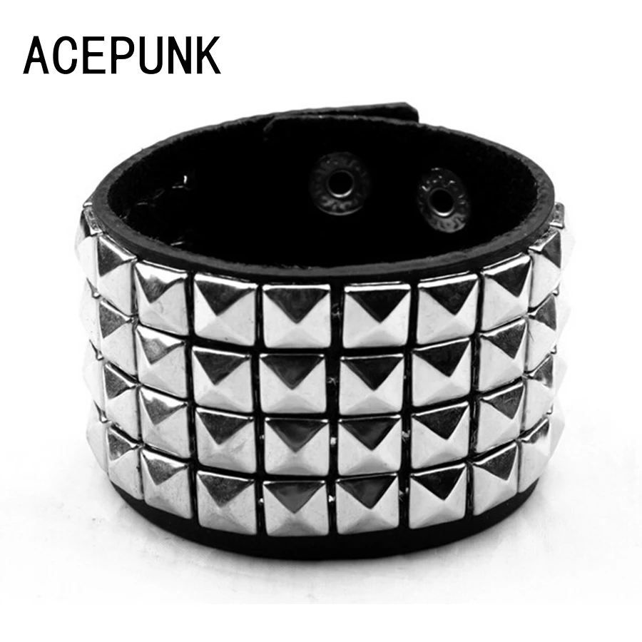 Mens Womens 100% Real Leather Handmade Rivet Metal Studded Wristband Made In UK 