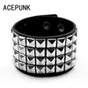 Pulsera ancha de cuero con remaches Punk, pulsera con 4 filas de clavos cuadrados, brazalete de joyería de tamaño ajustable ► Foto 1/6