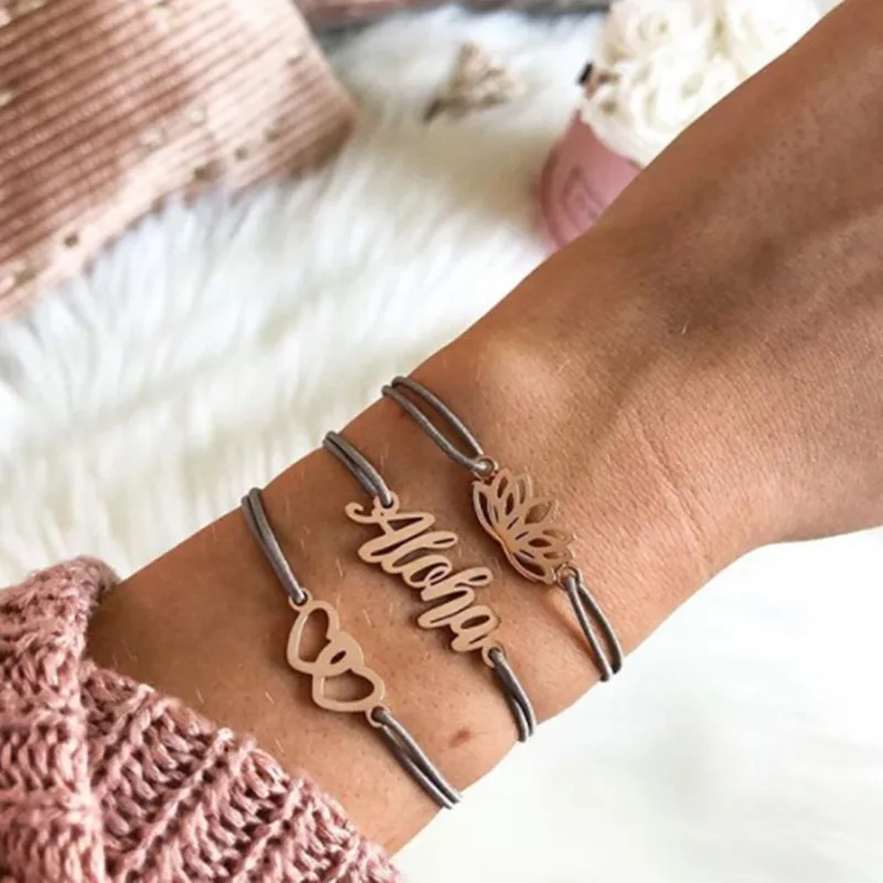 

Somsoar 2018 New Handmade elastic string Rope Stainless Steel Charm Bracelet Adjustable Cord IKONA can Customized packing