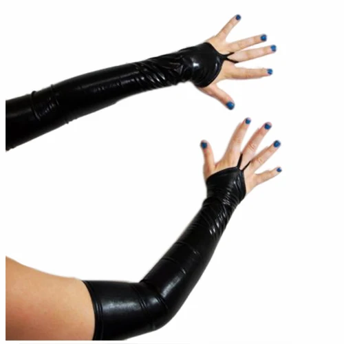 1 пара Glam Arm Warmer Goth Wet Look блестящие металлические перчатки без пальцев Клубная одежда костюм, черный