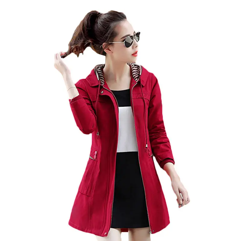 Стиль ветровка пальто весна осень Женское пальто с капюшоном корейский Тонкий длинный Тренч пальто размера плюс пальто а307 - Цвет: Red