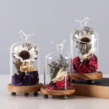 

Modern Living Room Decoration Glass Cover Flower Figurines Miniature Home Decoration Accessories New Year Decor Wedding Gifts