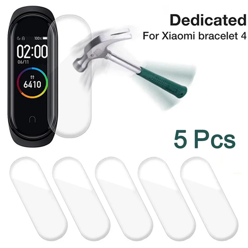 

5Pcs Full Cover Screen Protector Film On For Xiaomi Mi Band 4 5 Smart Wristband Bracelet Protective Glass Films for mi band 4 5