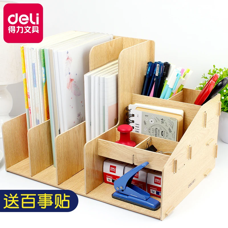 خشبية بسيطة DIY رف الإبداعية مكتب منظم قرطاسية اللوازم المكتبية متعددة الوظائف مزيج حامل المجلات رف