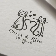 40 мм Персонализированная Свадебная таможенная Печать Самостоятельная Заправка чернилами два милых кота пригласительные уплотнения адрес круг квадратный доступны