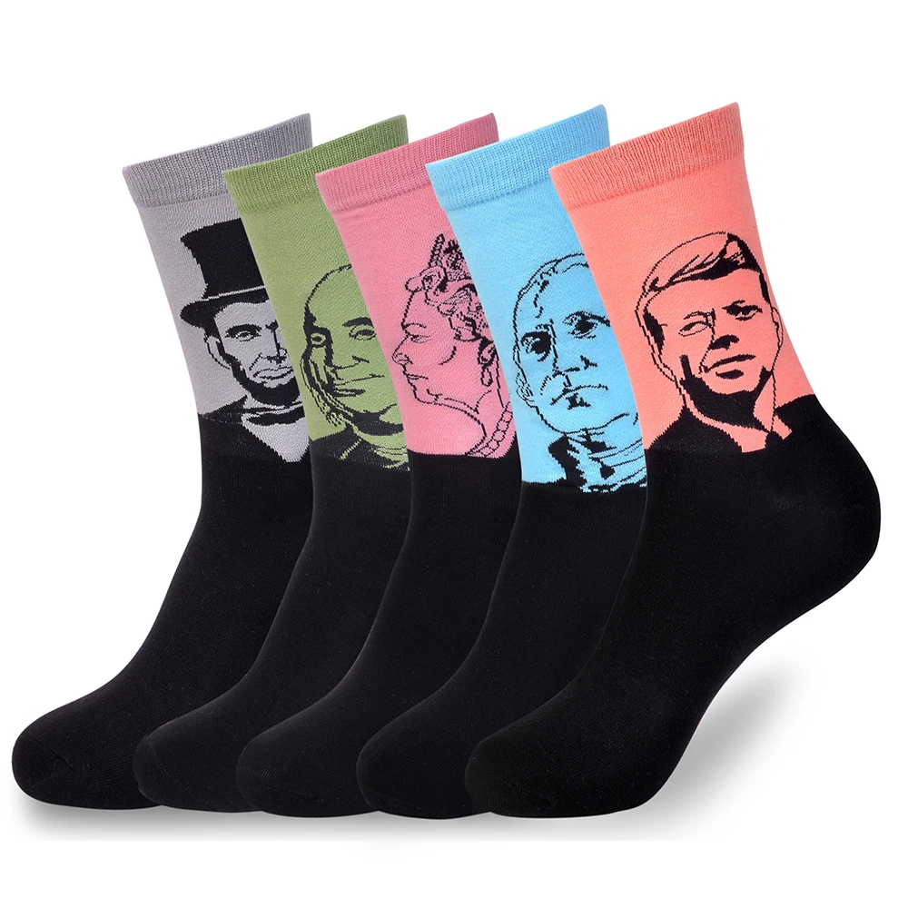 

Wales washington kennide elizabeth lincoln socks abstract art oil painting portrait funny cotton crew flower socks