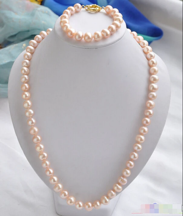 

P4074 11mm pink round freshwater pearl necklace bracelet ^^^@^Noble style Natural Fine jewe FREE SHIPPING
