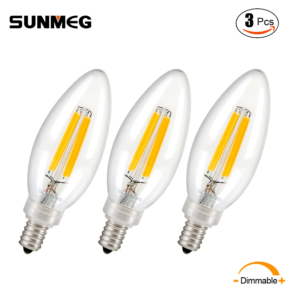SUNMEG 3Pcs C35 220V Candelabra LED Bulb E14 Dimmable 40/60 Watt