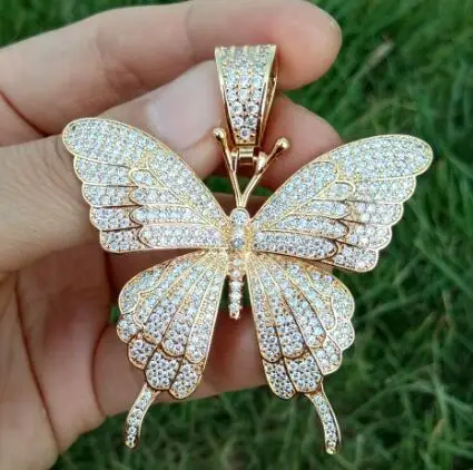 Brass CZ Butterfly Pendants&Necklace gold color silver color CZ Tennis Chain CN111A - Окраска металла: gold color