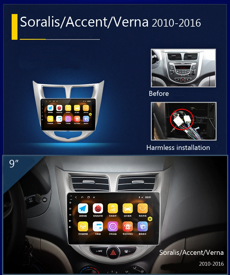 Sale android in car for Hyundai Solaris 2014 year /Accent/Verna 2010-2016 2 din gps car radio 9 inch car multimedia player 1