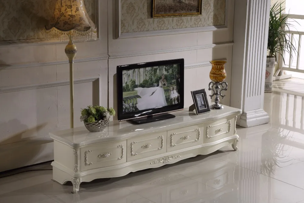 بيضاء خشبية تلفزيون حامل التخزين درج أثاث غرفة المعيشة الرخام كبار المصنوعة في الصين