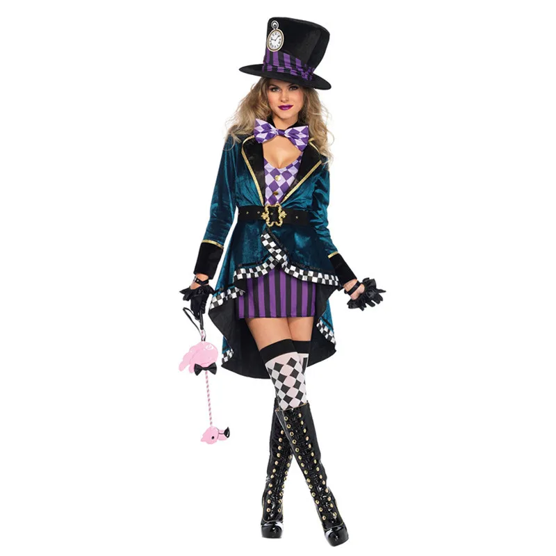 

Sexy Halloween Costumes For Women Cosplay Alice in Wonderland Madness Mr. Magician Clown Skirt Costume Role Play Movie Costume