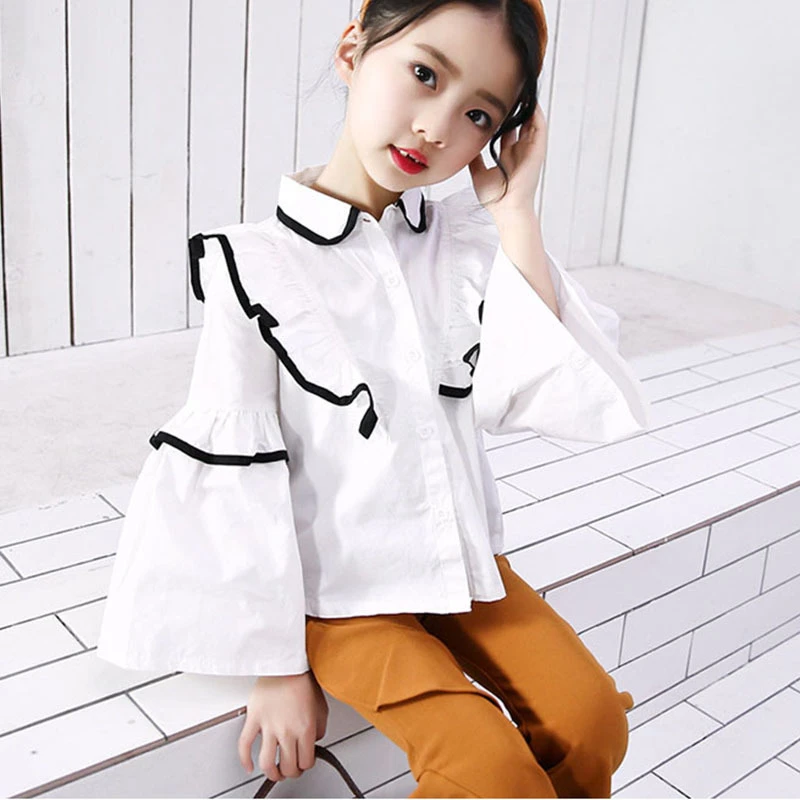 Blusas para niñas adolescentes de 8 a años de primavera otoño manga acampanada blusa para niñas escuela rosa amarillo manga larga tops| Blusas y camisas| - AliExpress