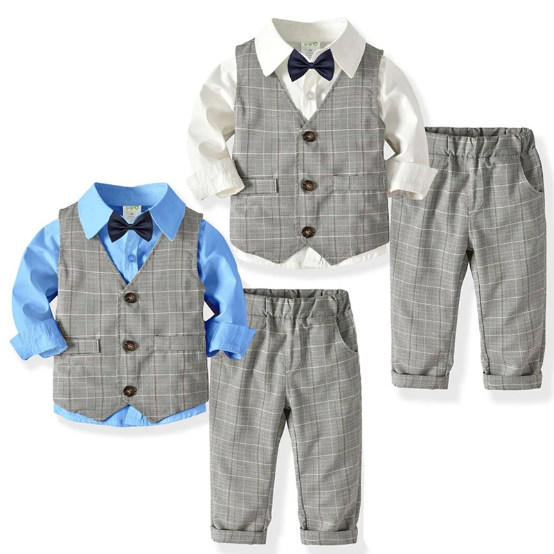

Toddler Boy Clothes Formal Kids Autumn Suit Children'S Wear Grey Vest + Shirt + Trousers Boys Outfit Baby Clothes 2 3 4 5 6 Yrs