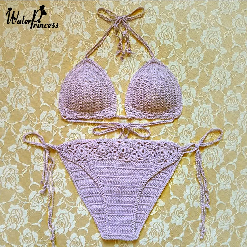 

2016 Crochet Swimwear beach suit Sexy Women Crochet Bikinis Handmade Swimsuit Brazilian biquini Bathing swimming suit