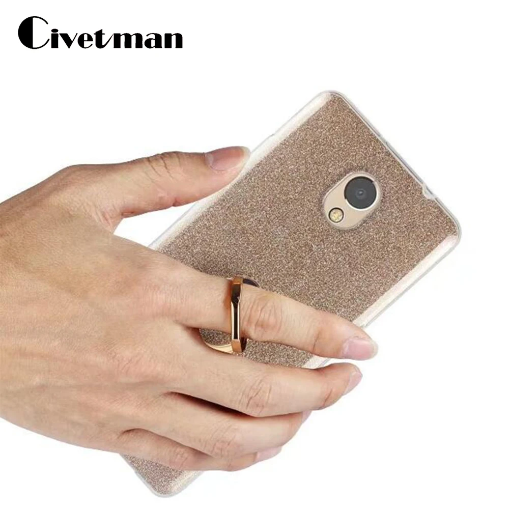 

Cover Phone Case For Lenovo Vibe P2 P2c72 5.5" TPU Silicone Gel Transparent Shell Flash Glitter Powder Finger Ring Stent Design