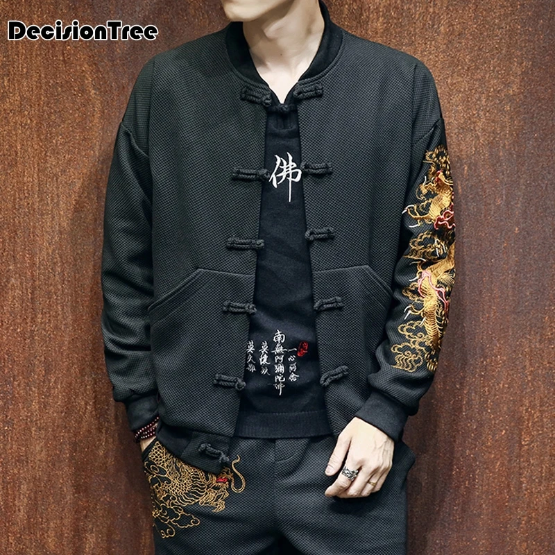 

2019 traditional chinese clothing men tops long sleeve two sided cotton kungfu tang suit shirt mandarin collar