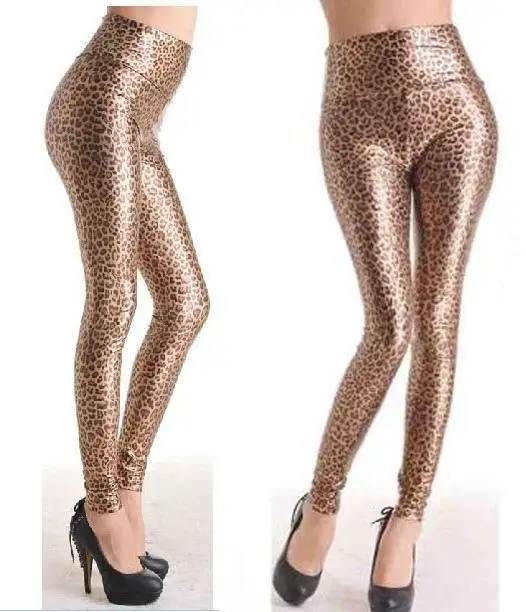 Wet Look Print Leggings Women Sexy Long 